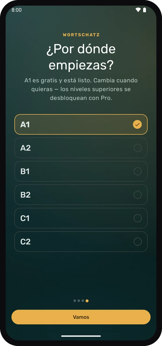 Eligiendo un nivel MCER de A1 a C2 en Wortschatz.