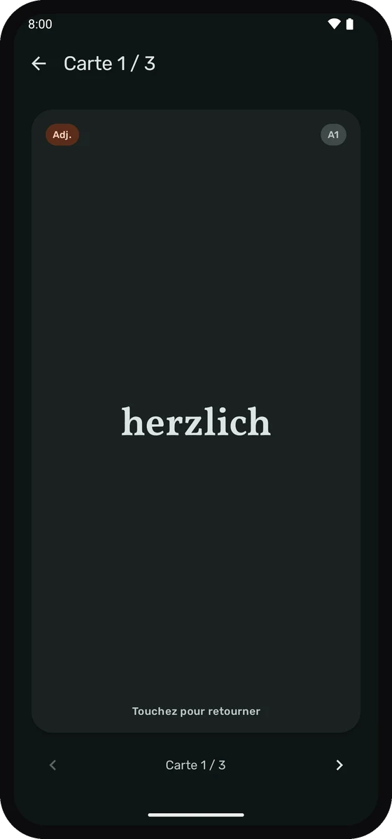 Une carte mémoire Wortschatz prête à être retournée.