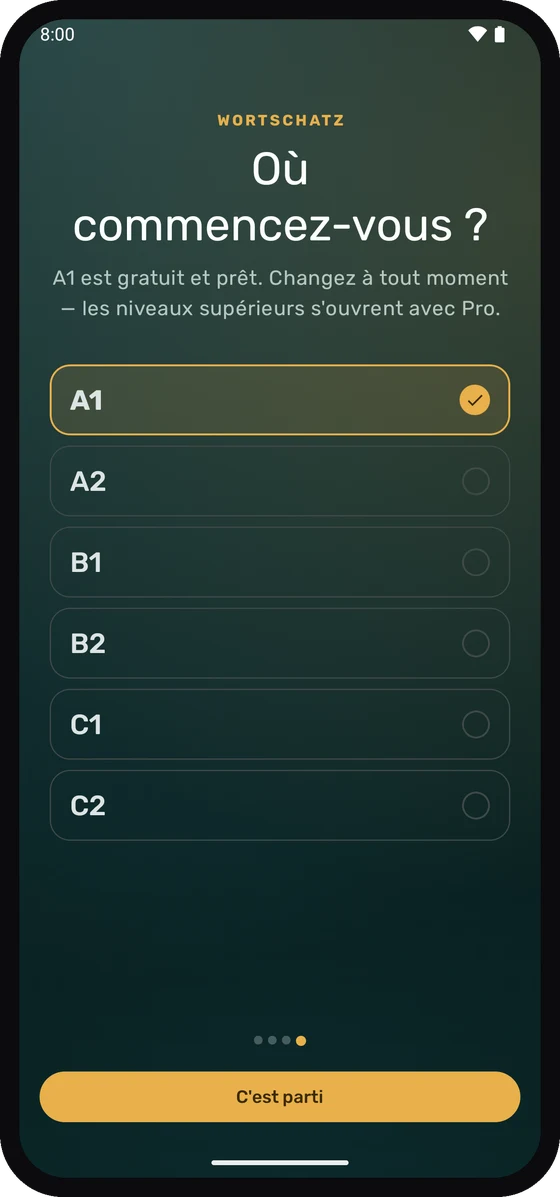 Choix d'un niveau CECR de A1 à C2 dans Wortschatz.